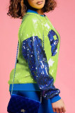 Red Casual Patchwork Sequins Zipper Collar Outerwear