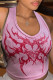 Pink Street Print Patchwork V Neck Tops