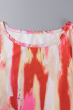 Pink Casual Print Basic O Neck Short Sleeve Two Pieces