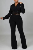 Rose Red Casual Solid Patchwork V Neck Long Sleeve Two Pieces