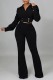 Black Casual Solid Patchwork V Neck Long Sleeve Two Pieces