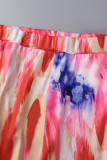Pink Casual Print Basic O Neck Short Sleeve Two Pieces