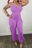White Sexy Casual Solid Backless Halter Regular Jumpsuits