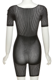White Sexy Solid Hollowed Out O Neck Skinny Rompers