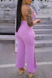 White Sexy Casual Solid Backless Halter Regular Jumpsuits