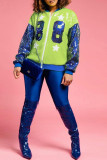 Red Casual Patchwork Sequins Zipper Collar Outerwear