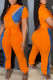 Orange Casual Solid Hollowed Out Patchwork O Neck Short Sleeve Two Pieces