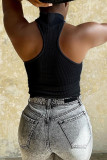 White Sexy Street Solid Patchwork Halter Tops