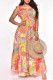 Pink Sweet Print Bandage Patchwork Spaghetti Strap Sling Dress Dresses