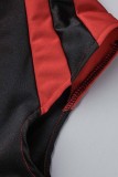 Red Casual Print Patchwork Contrast O Neck Sleeveless Dress Dresses