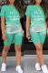 Light Green Casual Gradual Change Letter Print Basic O Neck Short Sleeve Two Pieces