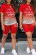 Red Casual Gradual Change Letter Print Basic O Neck Short Sleeve Two Pieces