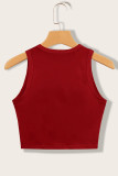 Red Casual Print Patchwork O Neck Tops