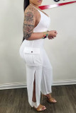 White Sexy Casual Solid Backless Halter Regular Jumpsuits
