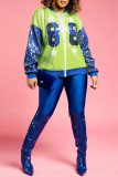 Red Casual Patchwork Sequins Zipper Collar Outerwear