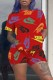 Red Casual Print Letter O Neck Short Sleeve Two Pieces