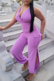White Sexy Casual Solid Backless Halter Regular Jumpsuits