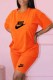 Orange Casual Print Letter O Neck Short Sleeve Two Pieces