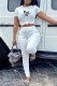 White Casual Print Letter O Neck Short Sleeve Two Pieces