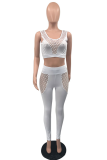 White Sexy Solid Mesh U Neck Sleeveless Two Pieces