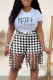 Black White Casual Print Tassel Patchwork Short Sleeve Two Pieces