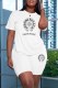 White Casual Print Patchwork O Neck Short Sleeve Two Pieces