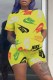 Yellow Casual Print Letter O Neck Short Sleeve Two Pieces