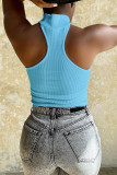 White Sexy Street Solid Patchwork Halter Tops