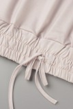 Grey Casual Print Patchwork Draw String O Neck Straight Dresses