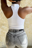 White Sexy Street Solid Patchwork Halter Tops