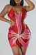 Red Sexy Patchwork Bandage Sequins Backless Halter Sleeveless Dress Dresses