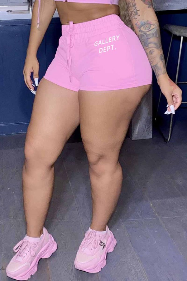 Pink Street Print Letter Low Waist Straight Bottoms