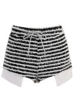 Black Casual Striped Patchwork Regular High Waist Conventional Patchwork Shorts