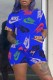 Blue Casual Print Letter O Neck Short Sleeve Two Pieces