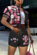 Black Casual Street Print Patchwork Buckle Short Sleeve Two Pieces