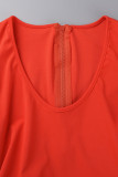 Red Sexy Solid Patchwork U Neck Loose Jumpsuits