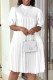 White Casual Solid Frenulum Fold Half A Turtleneck Pleated Short Sleeve Dress