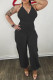 Black Sexy Casual Solid Backless Halter Regular Jumpsuits