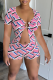 Pink Casual Print Hollowed Out U Neck Short Sleeve Two Pieces