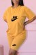Yellow Casual Print Letter O Neck Short Sleeve Two Pieces