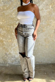 White Sexy Street Solid Patchwork Halter Tops