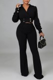 Rose Red Casual Solid Patchwork V Neck Long Sleeve Two Pieces