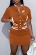 Coffee Street Print Letter Mandarin Collar Short Sleeve Two Pieces
