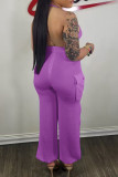 White Sexy Casual Solid Backless Halter Regular Jumpsuits