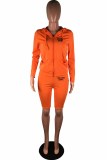 Yellow Casual Print Letter Hooded Collar Long Sleeve Two Pieces