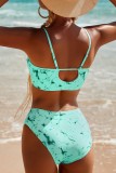 Red Sexy Print Tie Dye Frenulum Backless Swimwears (With Paddings)