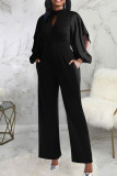 Royal Blue Casual Solid Patchwork O Neck Straight Jumpsuits