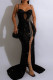 Black Sexy Solid Sequins Patchwork Slit Spaghetti Strap Evening Dress Dresses