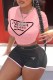 Pink Casual Print Letter O Neck Short Sleeve Two Pieces