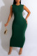 Green Sexy Solid Patchwork O Neck Pencil Skirt Dresses